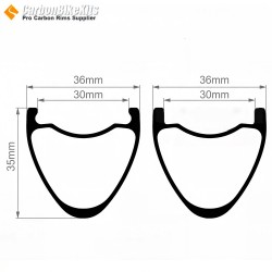 700C 35x36mm Aro de Carbono Simétrico Tubeless para Gravel / CX